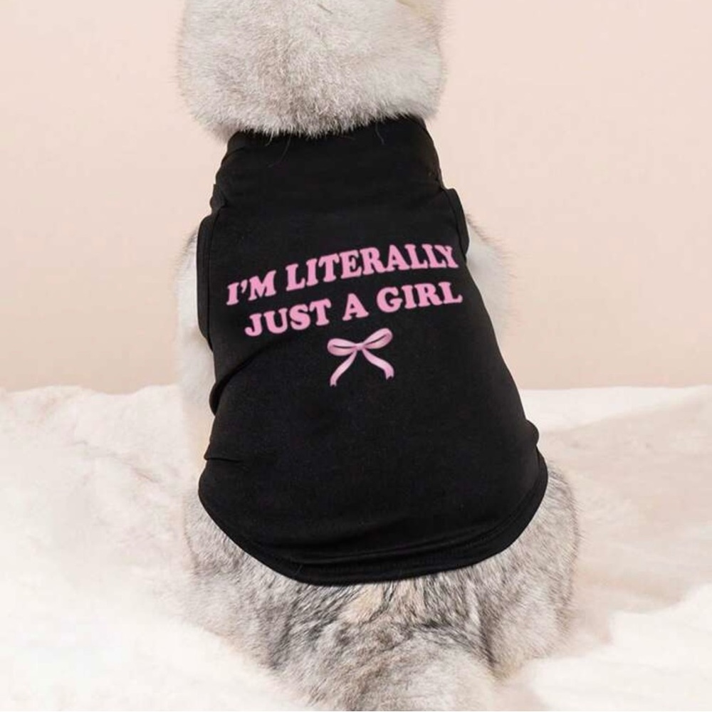 🔥5/$25🔥NEW 1pc Fashionable Cute Black Pink "Just A Girl" Print Cat/Dog Top Large